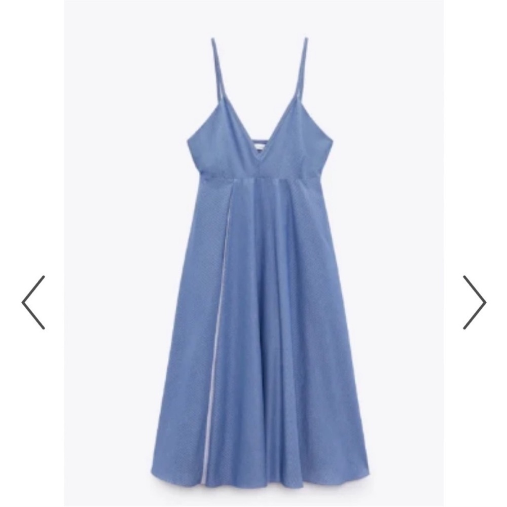 Zara Poplin Pinstripe Blue Midi Dress Pockets Sz M - Picture 4 of 14